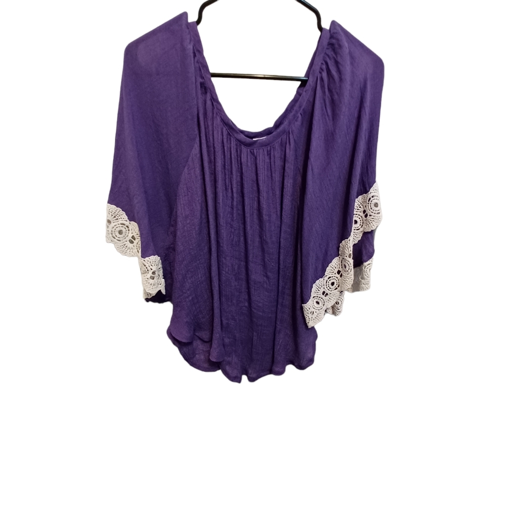 Rock 47 wrangler size large  off shoulder crochet purple blouse